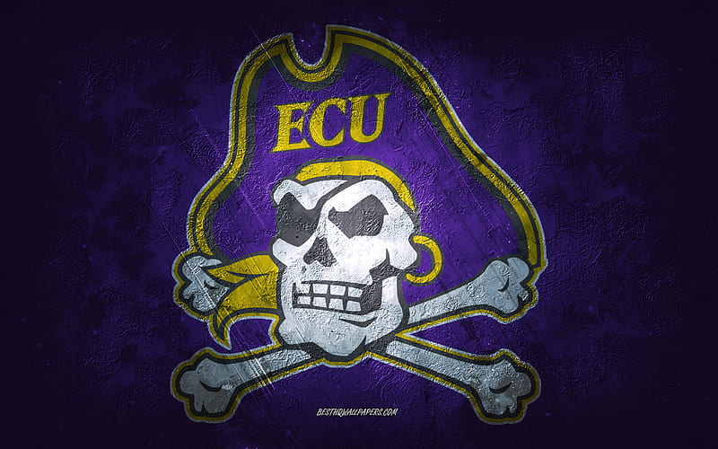 East Carolina Pirates, American football team, purple background, East Carolina Pirates logo, grunge art, NCAA, American football, USA, East Carolina Pirates emblem, HD wallpaper