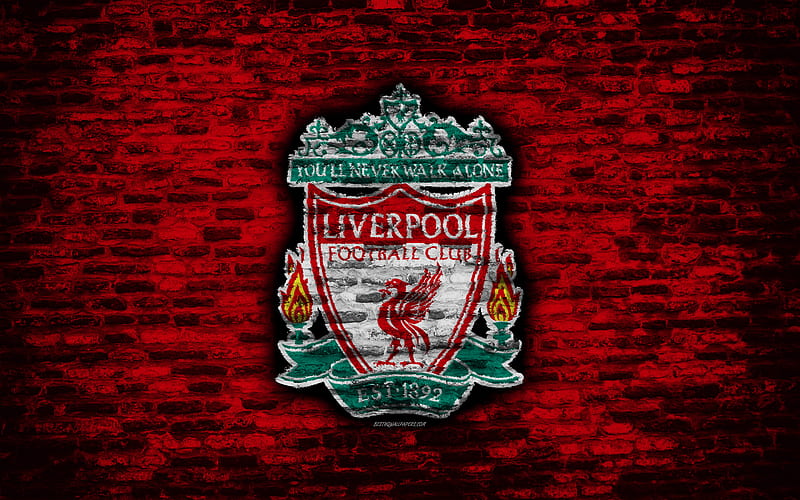 Liverpool FC, logo, red brick wall, Premier League, English football club, soccer, football, The Reds, brick texture, Liverpool, England, HD wallpaper