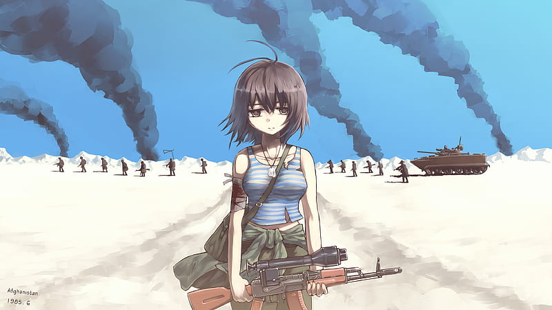Anime Girl With Gun On War In Afghanistan , anime-girl, anime, artist, artwork, digital-art, gun, HD wallpaper