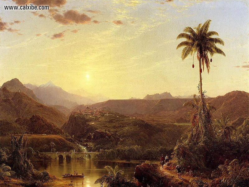 The Cordilleras, Sunrise, mountain, bridge, palm, sunrise, lake, HD wallpaper