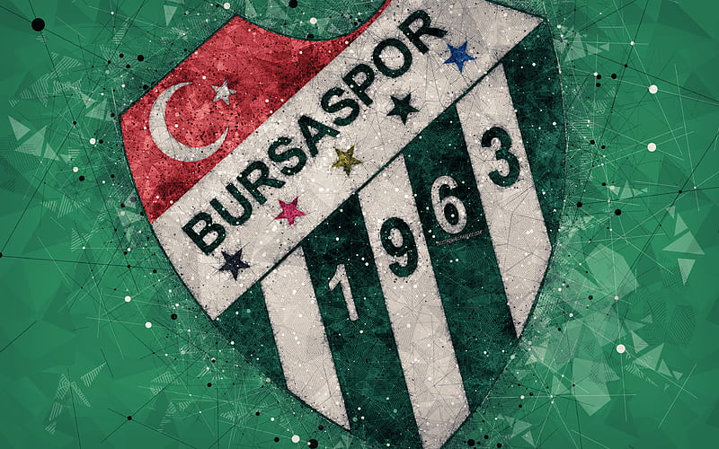 Bursaspor logo, creative art, Turkish football club, geometric art, grunge style, green abstract background, Bursa, Turkey, Süper Lig, football, HD wallpaper