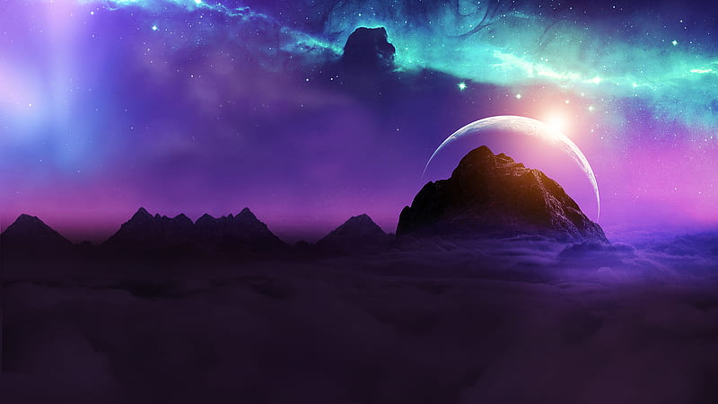 Planet Rising Over Galaxy, HD wallpaper