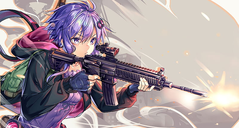 Yuzuki Yukari Voiceroid Vocaloid Gun Hoodie Purple Hair Anime Hd Wallpaper Peakpx