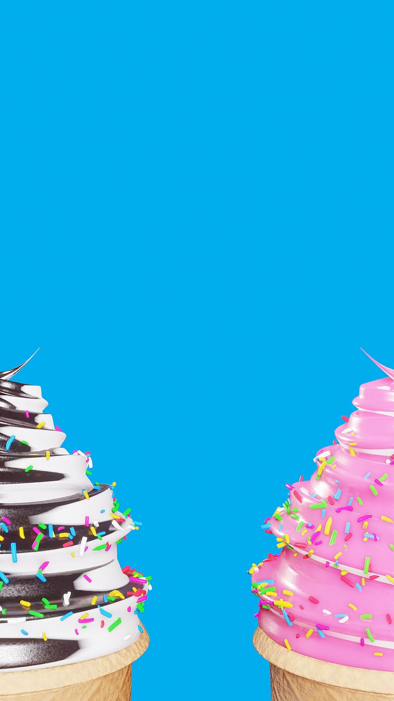 ice cream, toppings, dessert, blue background, HD phone wallpaper