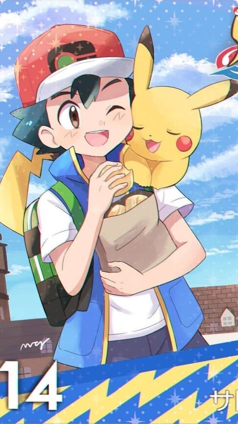 Pokemon Pikachu With Ash Eating Buns, pokemon pikachu, eating buns, HD phone wallpaper