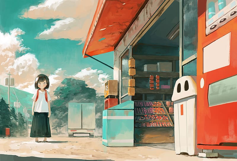 Anime Girl School Uniform Clouds, anime-girl, anime, alone, artist, artwork, digital-art, HD wallpaper