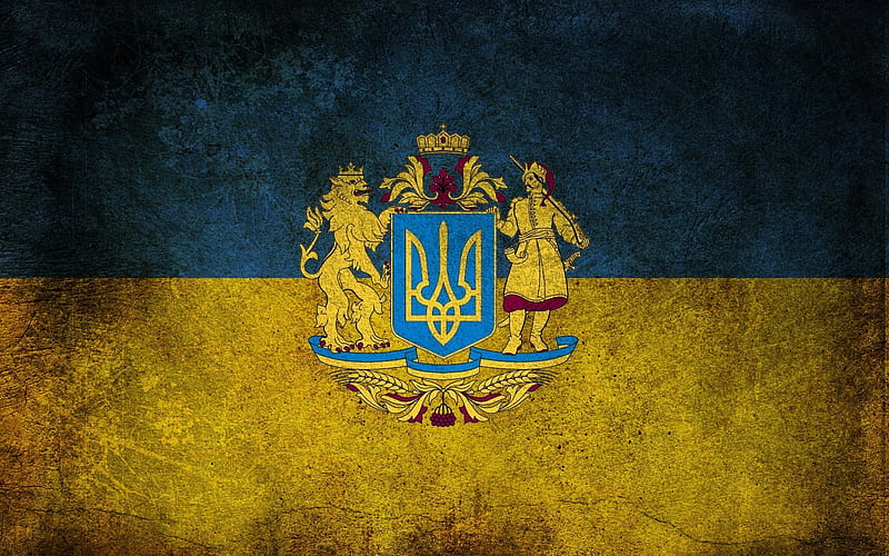 ukraine, flag of ukraine, ukrainian flag, coat of arms, HD wallpaper