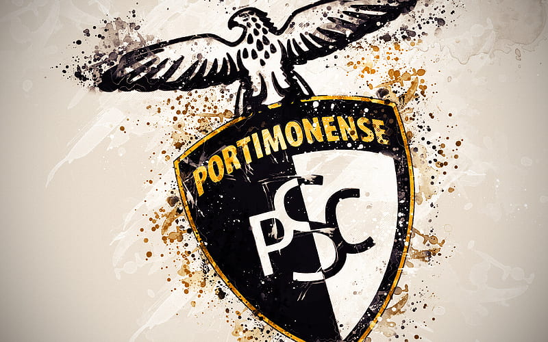 Portimonense SC paint art, logo, creative, Portuguese football team, Primeira Liga, emblem, white background, grunge style, Portimao, Portugal, football, HD wallpaper