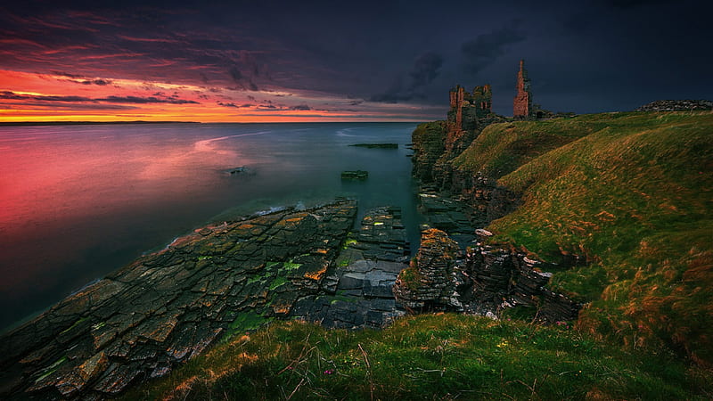 Man Made, Ruin, Sea, Sky, Sunset, United Kingdom, HD wallpaper