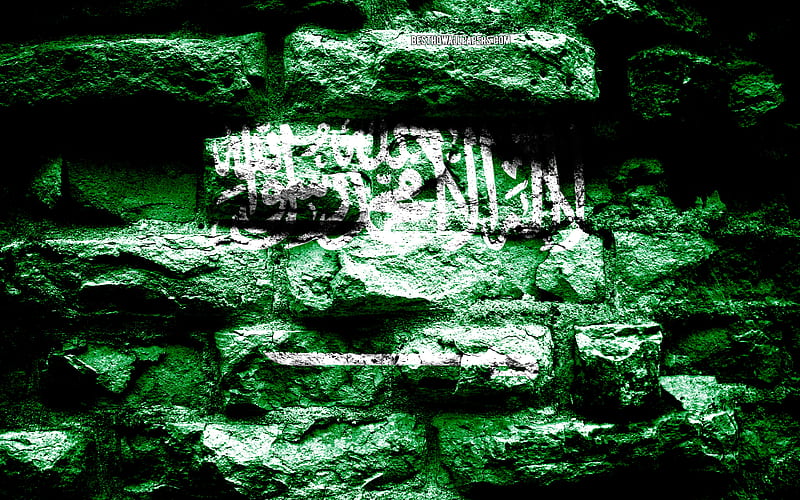 Empire of Saudi Arabia, grunge brick texture, Flag of Saudi Arabia, flag on brick wall, Saudi Arabia, flags of Asian countries, HD wallpaper