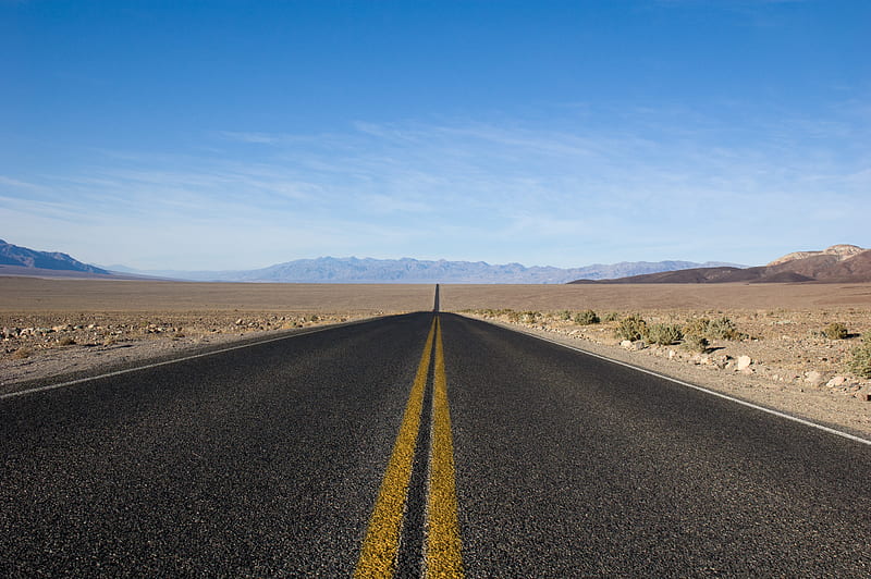 straight asphalt road between desert at daytime, HD wallpaper