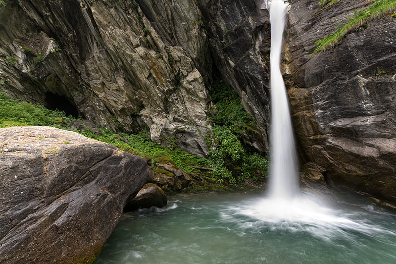 waterfall, water, rocks, nature, HD wallpaper