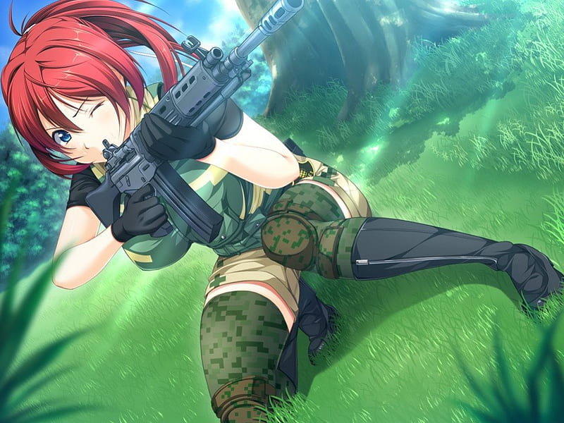 Shot, forest, gun, girl, anime, HD wallpaper