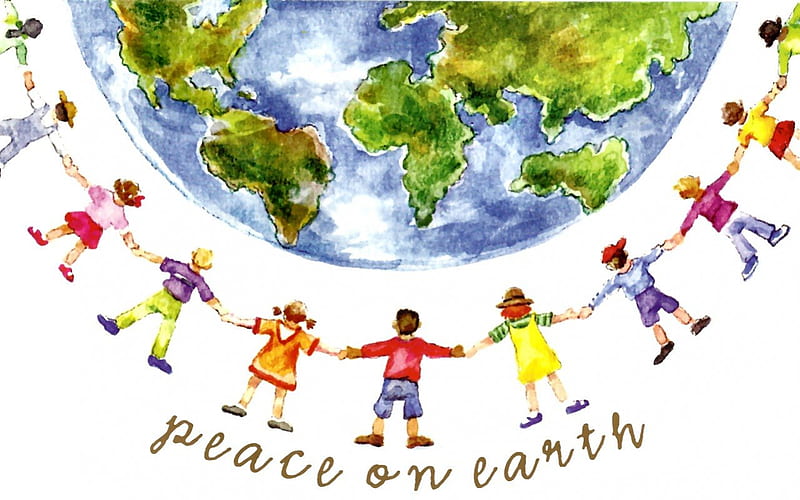 Peace on Earth 2, globe, world, Christmas, art, holiday, December, children, peace, illustration, artwork, wide screen, occasion, HD wallpaper