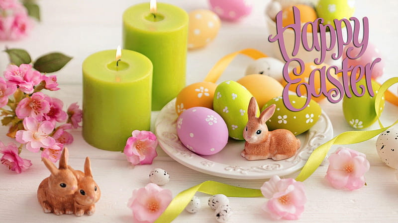Easter Candle Centerpiece, centerpiece, pastel, colored, candles, eggs, HD wallpaper