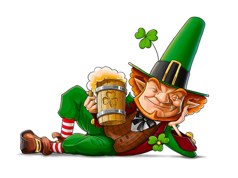 Happy St. Patrick's Day ~ Cheers, clovers, St Patricks Day, Saint Patricks Day, Leprechaun, shamrocks, beer, Patricks Day, hat, HD wallpaper