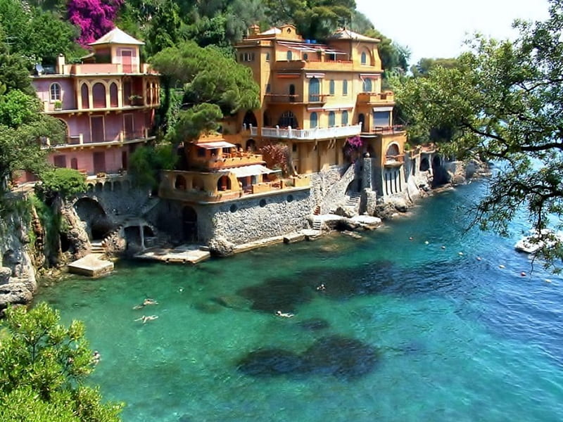 Portofino, holidays, Italy, ocean, bonito, sea, turquoise, resorts, summer, aqua, nature, villas, HD wallpaper