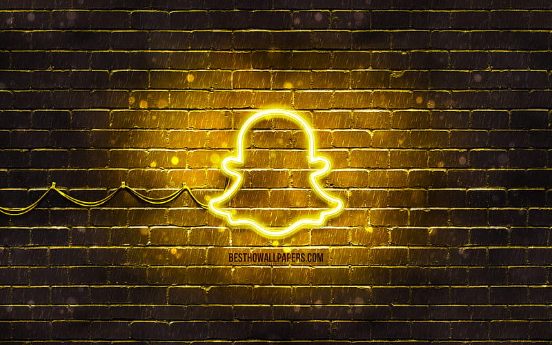 Snapchat yellow logo yellow brickwall, Snapchat logo, brands, Snapchat neon logo, Snapchat, HD wallpaper