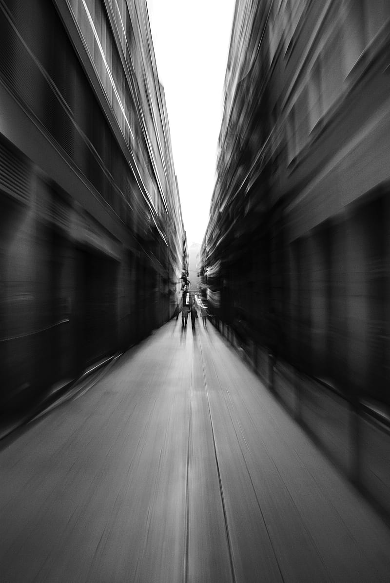 street, blur, bw, movement, buildings, perspective, HD phone wallpaper