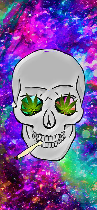 Smoking Skull, 420, galaxy, maryjane, stoner, HD phone wallpaper