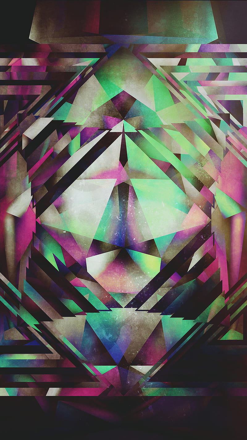 Ace of Bottles, Spires, abstract, crystal, dark, deco, geometric, geometry, kaleidoscope, pink, prism, symmetry, tarot, teal, texture, HD phone wallpaper