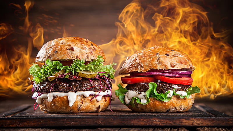 Hamburger, flames, fast-food, Food, HD wallpaper | Peakpx