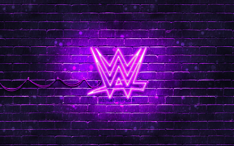 WWE violet logo violet brickwall, World Wrestling Entertainment, WWE logo, brands, WWE neon logo, WWE, HD wallpaper