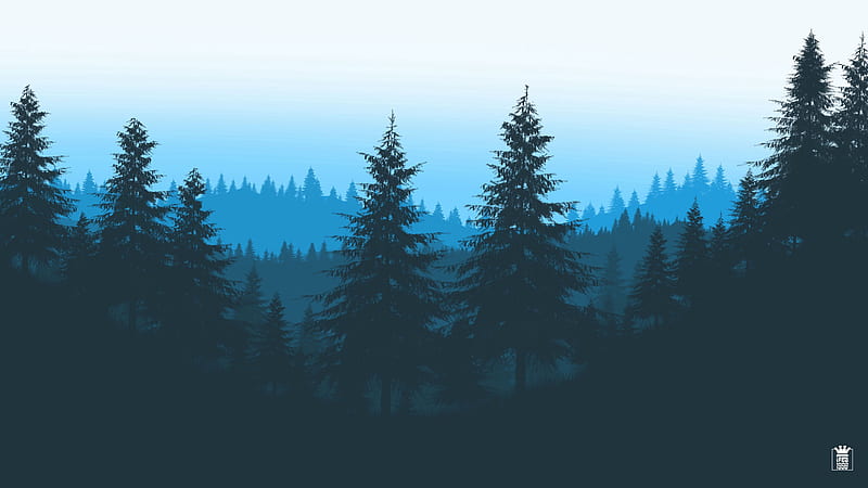 forest, trees, mountains, art, vector, HD wallpaper