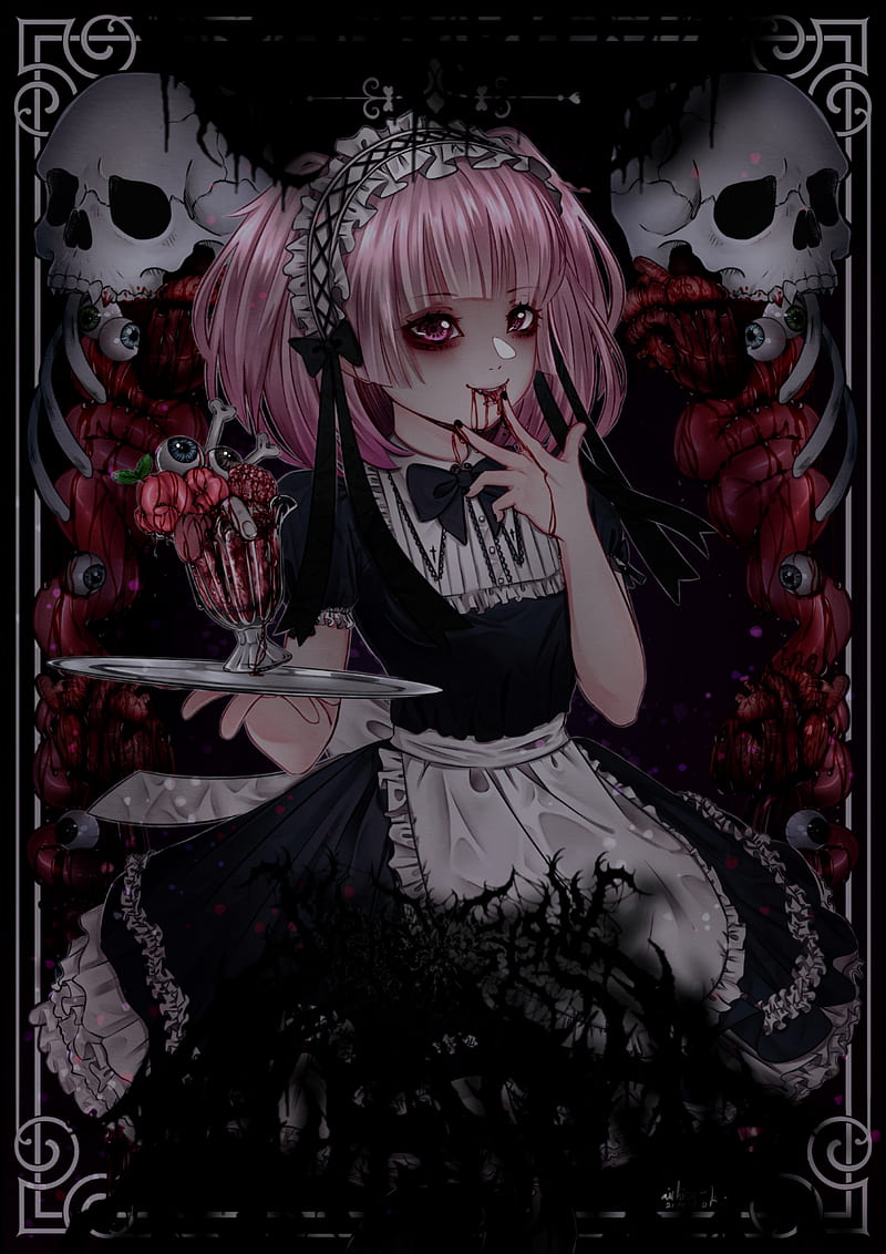 Deathcore waifu, anime, girl, maid, HD phone wallpaper