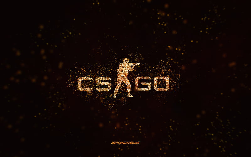 CS GO glitter logo, black background, CS GO logo, Counter-Strike, gold glitter art, CS GO, creative art, CS GO gold glitter logo, Counter-Strike Global Offensive, HD wallpaper