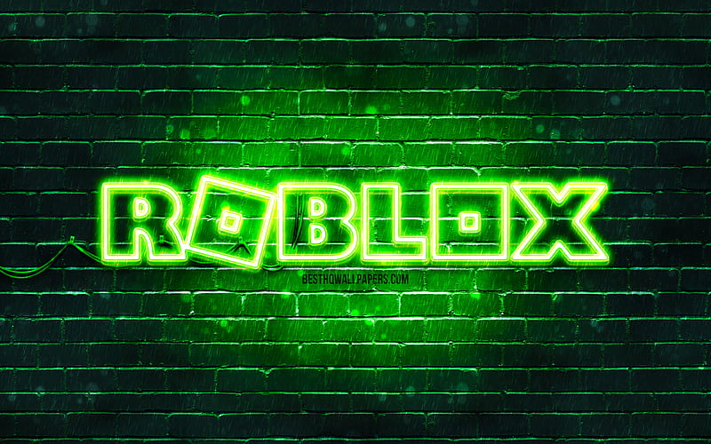 Roblox green logo green brickwall, Roblox logo, online games, Roblox neon logo, Roblox, HD wallpaper