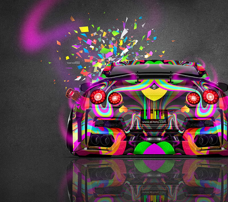 GTR multicolour, car, nissan, nissan gtr, supercar, HD wallpaper