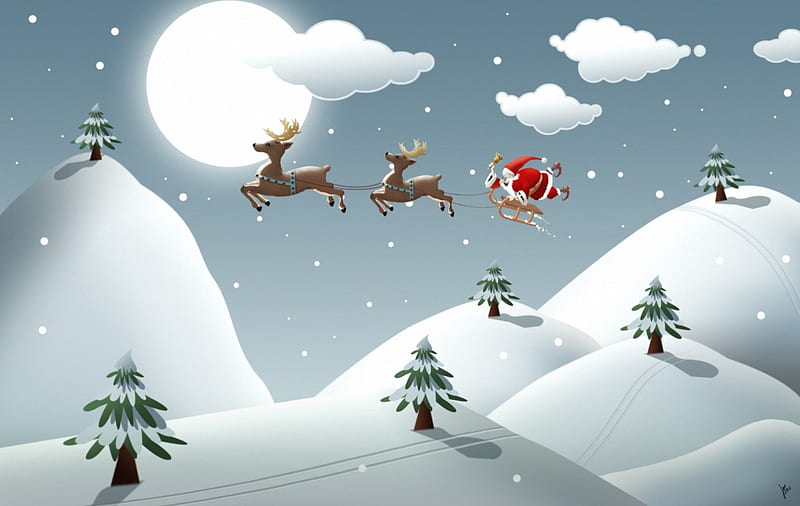 Santas Claus is coming, red, christmas, santa claus, winter, tree, fly ...