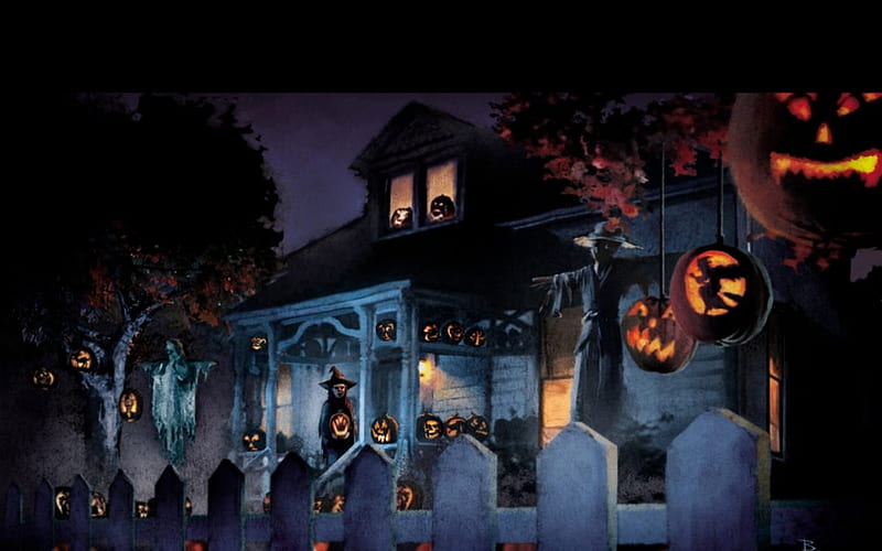 HALLOWEEN, PUMPKINS, SCARY, WITCH, HOUSE, HD wallpaper