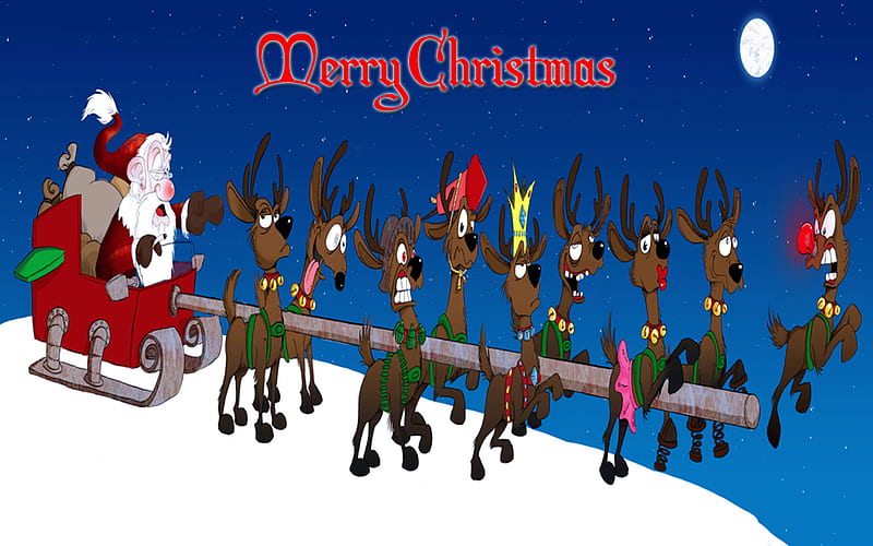 Santa and his reindeers, christmas, december, holyday, rudolf, x-mas, xmas, winter, santa, jesus, merry, snow, jinglebells, HD wallpaper