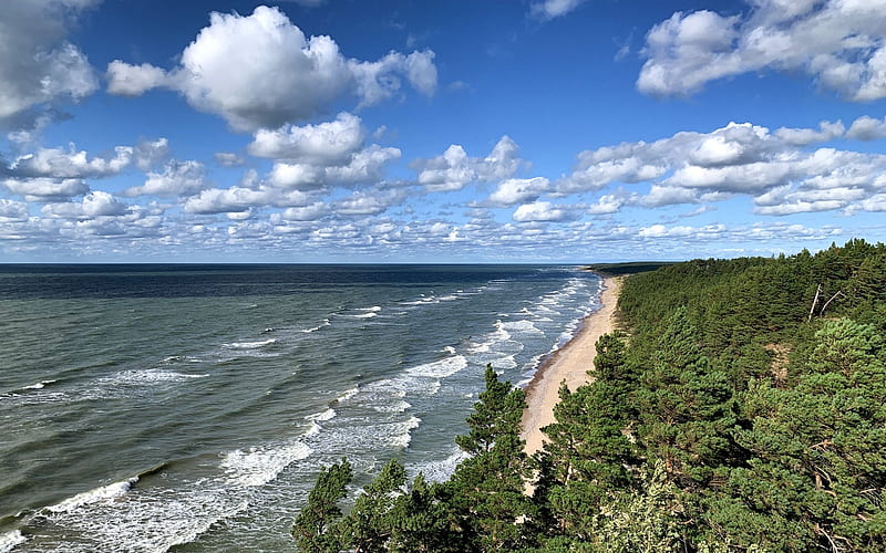 Coastline of Latvia, Latvia, beach, Coast, sea, clouds, HD wallpaper