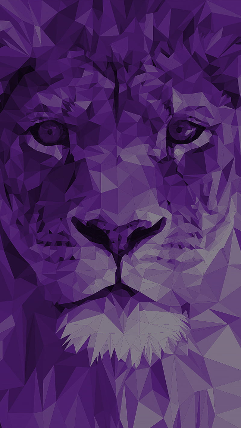 Purple Lion, animal, lion, purple, shapes, HD phone wallpaper