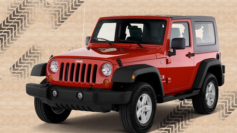 Red Jeep Wrangler, sand, sport, tire tread, 4 wheeler, GM, Jeep, HD wallpaper