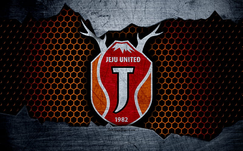 Jeju United logo, K-League Classic, soccer, football club, South Korea, grunge, metal texture, Jeju United FC, HD wallpaper