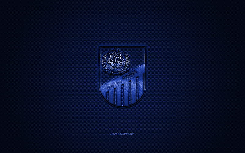 PAS Lamia 1964, Greek football club, Super League Greece, blue logo, blue carbon fiber background, football, Lamia, Greece, PAS Lamia 1964 logo, HD wallpaper