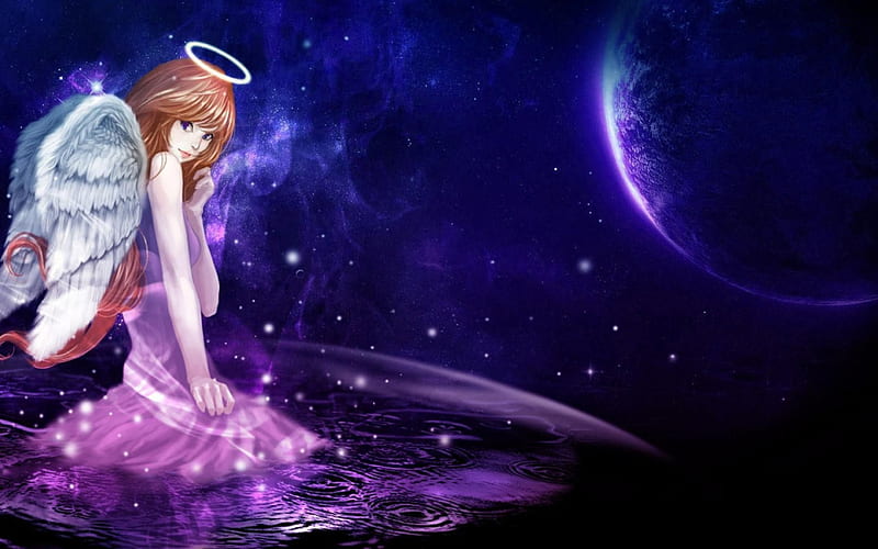 Sweet Angel, stars, wings, planet, space, HD wallpaper | Peakpx