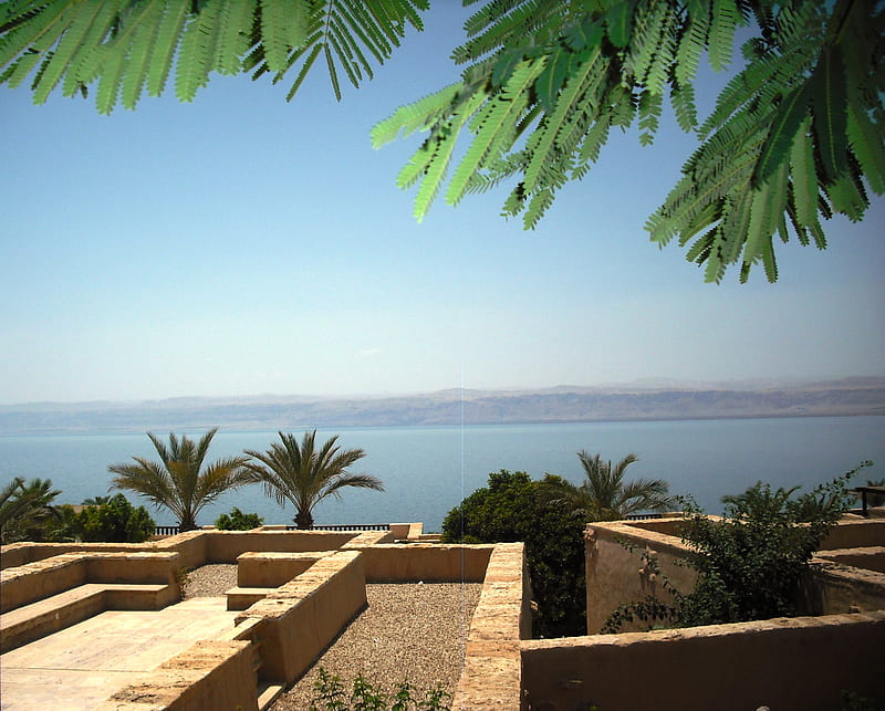 Dead Sea , Jordan side, beach, dead sea, jordan, amman, blue, HD wallpaper