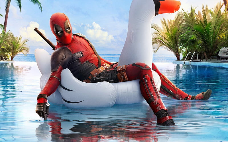 Deadpool 2, 2018, Wade Wilson, funny poster, inflatable swan, HD wallpaper