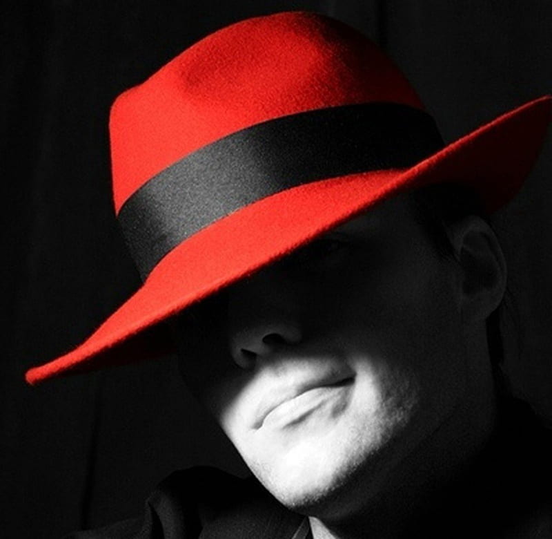 mysterious man, red, face hidden, gray, black, bowler hat, HD wallpaper