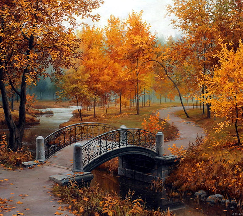 *** Autumn ***, fall, autumn, nature, bridge, HD wallpaper