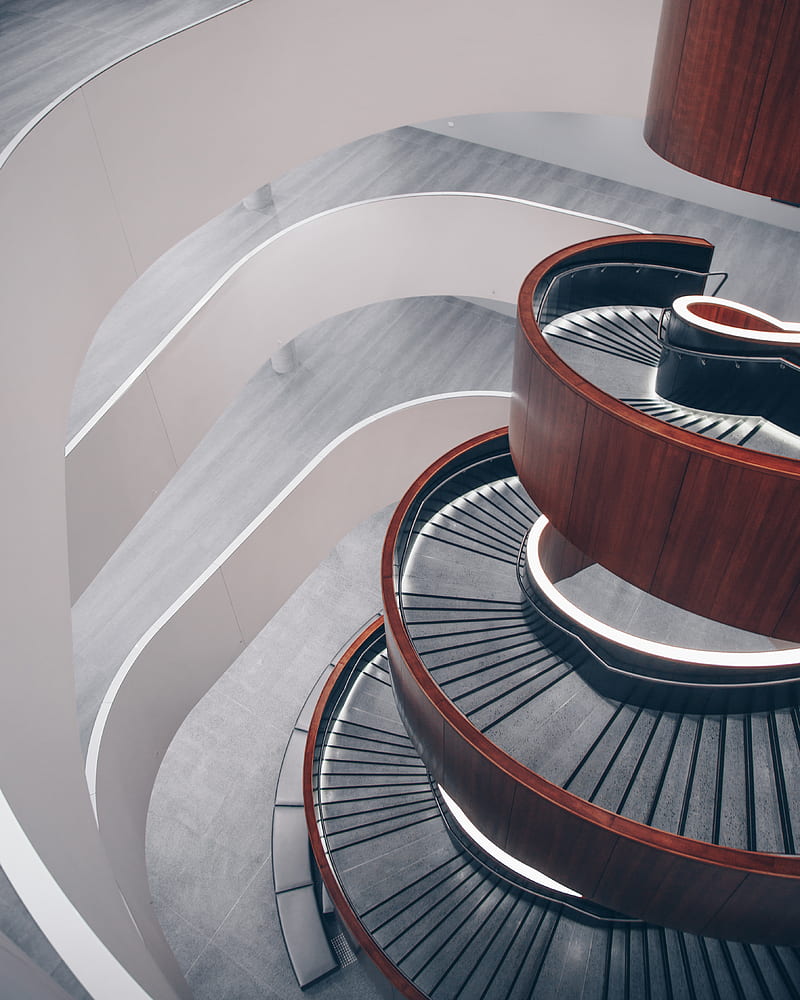 brown spiral staircase, HD phone wallpaper