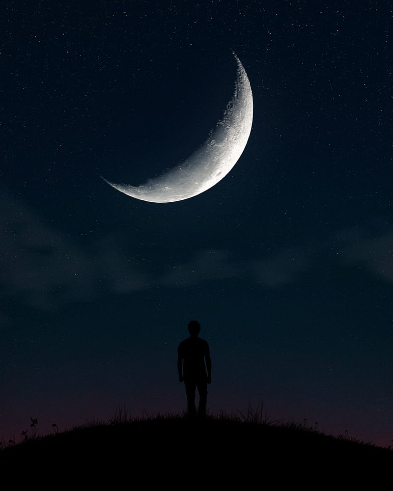 aim the moon, dark, deep, galaxy, night, ramadan, sky, star, stars, HD phone wallpaper