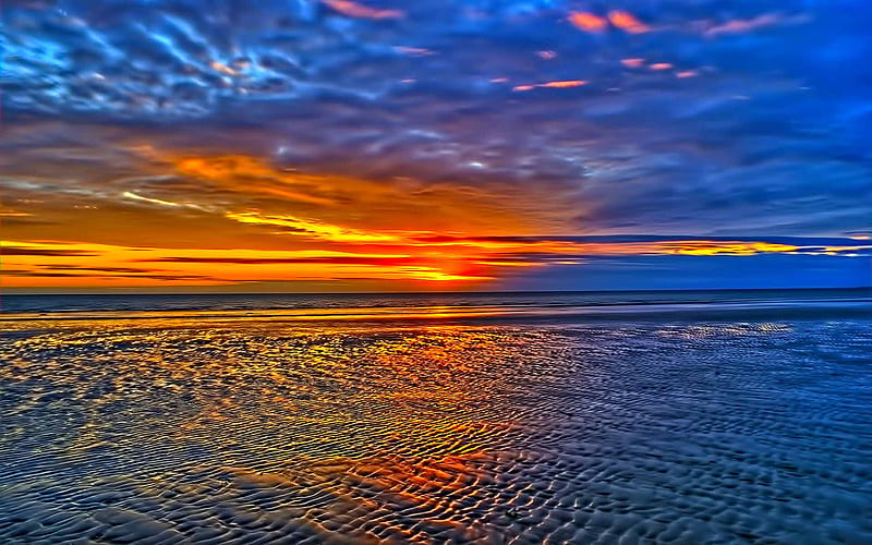 Marvellous Sunset, beach, marvellous, beauty, sky, sea, wave, HD ...