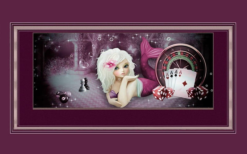 CASINO MERMAID, CARDS, MERMAID, FEMALE, CASINO, DICE, HD wallpaper