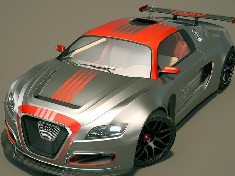 audi race car, red, race modified, gris, black alloys, two seater, HD wallpaper